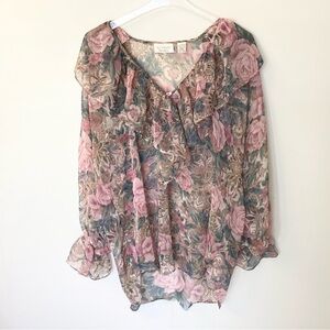 Vintage Victoria’s Secret Gold Label Sheer Floral Poet Blouse - M/L